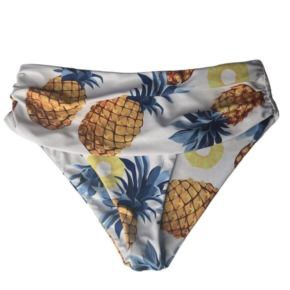 Pineapple Print Bikini Bottom High Waisted Womens XL White Summer Swim - Picture 1 of 6